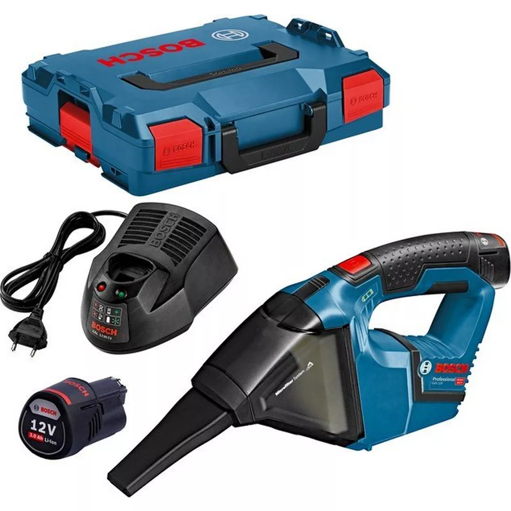 Bosch Professional – Akku-Sauger GAS 12V, mit 2 x 3 Ah Li-Ion Akku, L-BOXX, Multicolor, One Size
