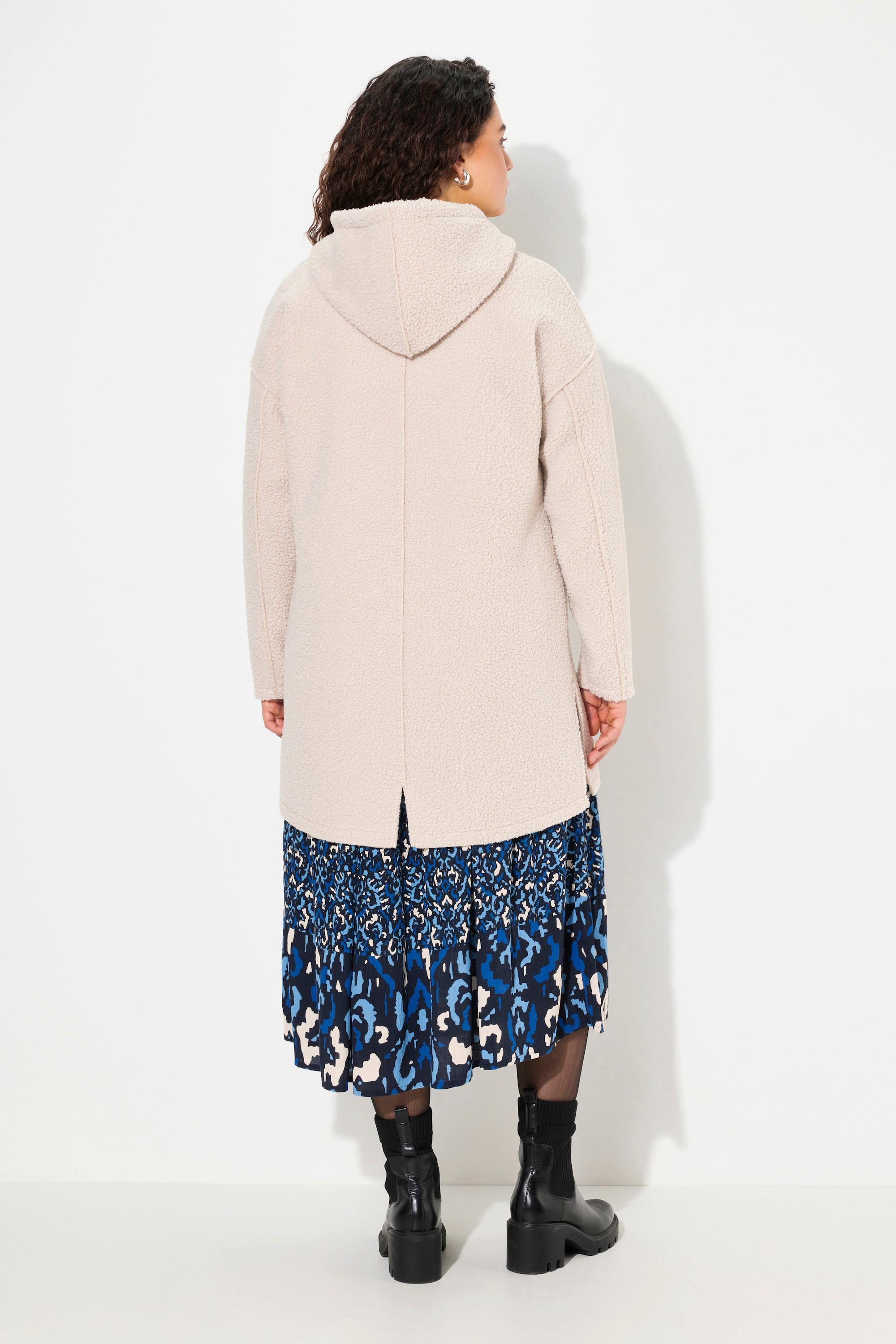 Ulla Popken Giacca Lunga Teddy Cuore Oversize Cappuccio  