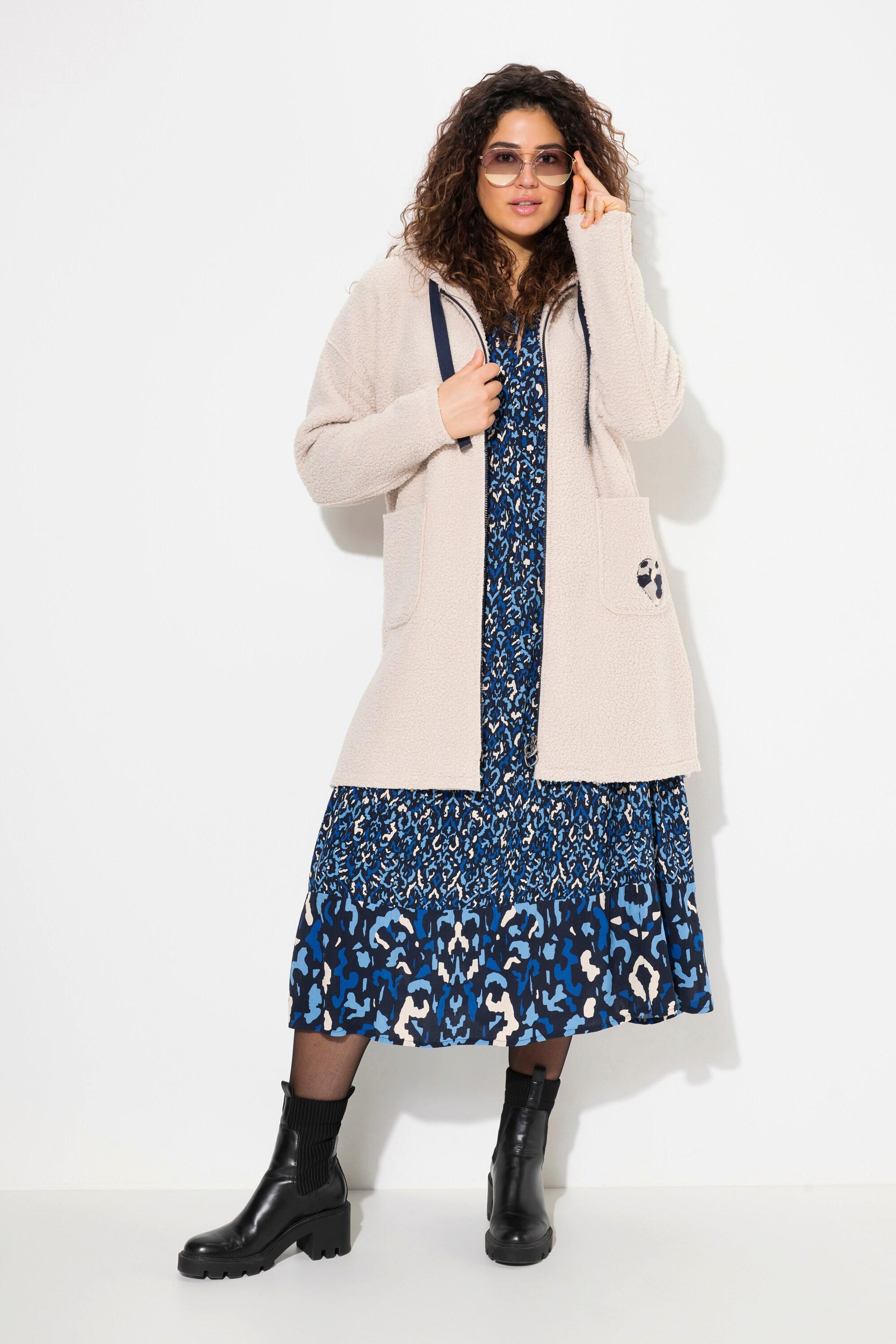 Ulla Popken Giacca Lunga Teddy Cuore Oversize Cappuccio  