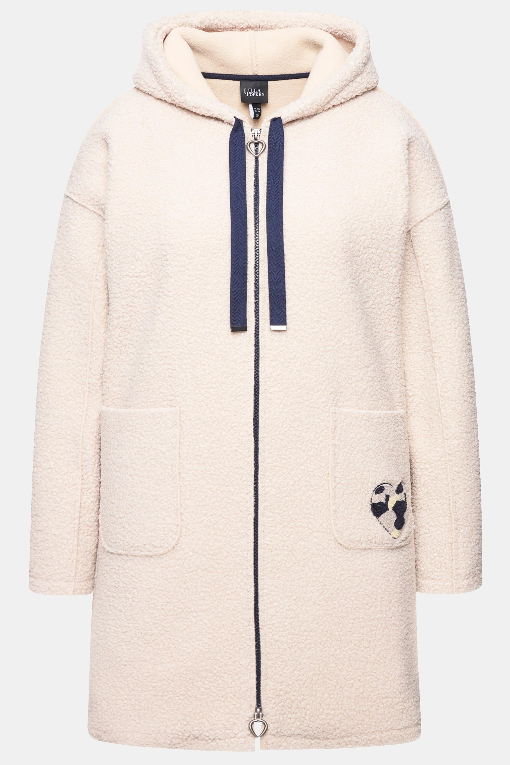 Ulla Popken Giacca Lunga Teddy Cuore Oversize Cappuccio  
