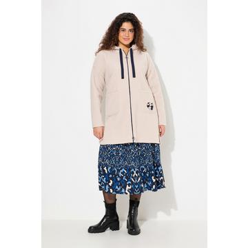 Giacca lunga in teddy con cuore, taglio oversize e cappuccio