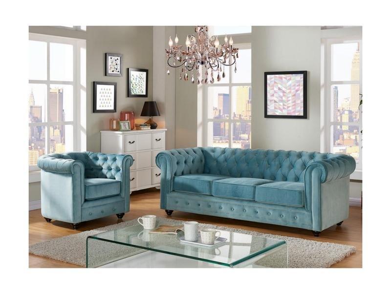 Image of Couchgarnitur 3+1 Samt Hell CHESTERFIELD Couchgarnitur 3+1 Samt Hell CHESTERFIELD