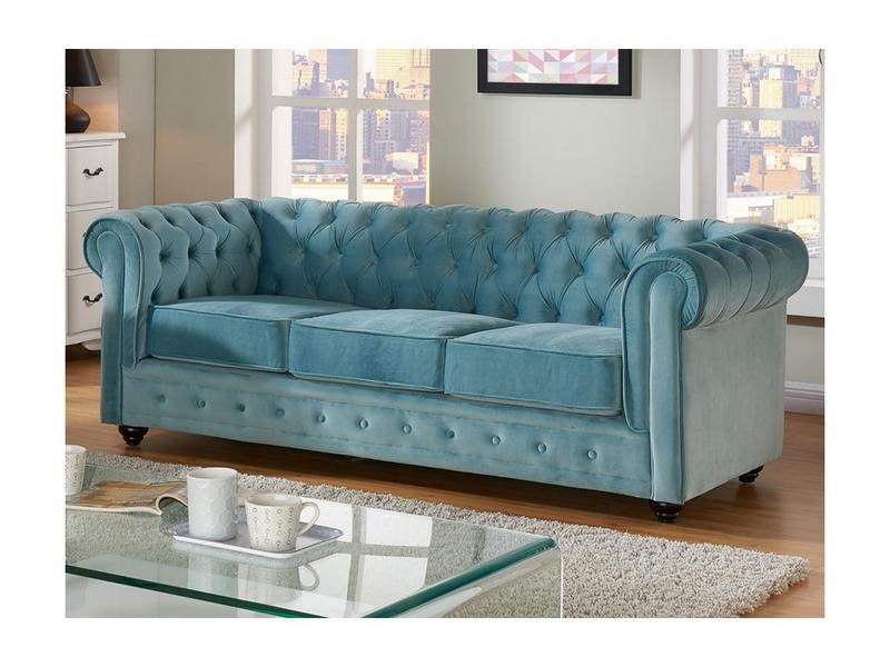 Vente-unique Couchgarnitur 3+1 Samt Hell CHESTERFIELD  