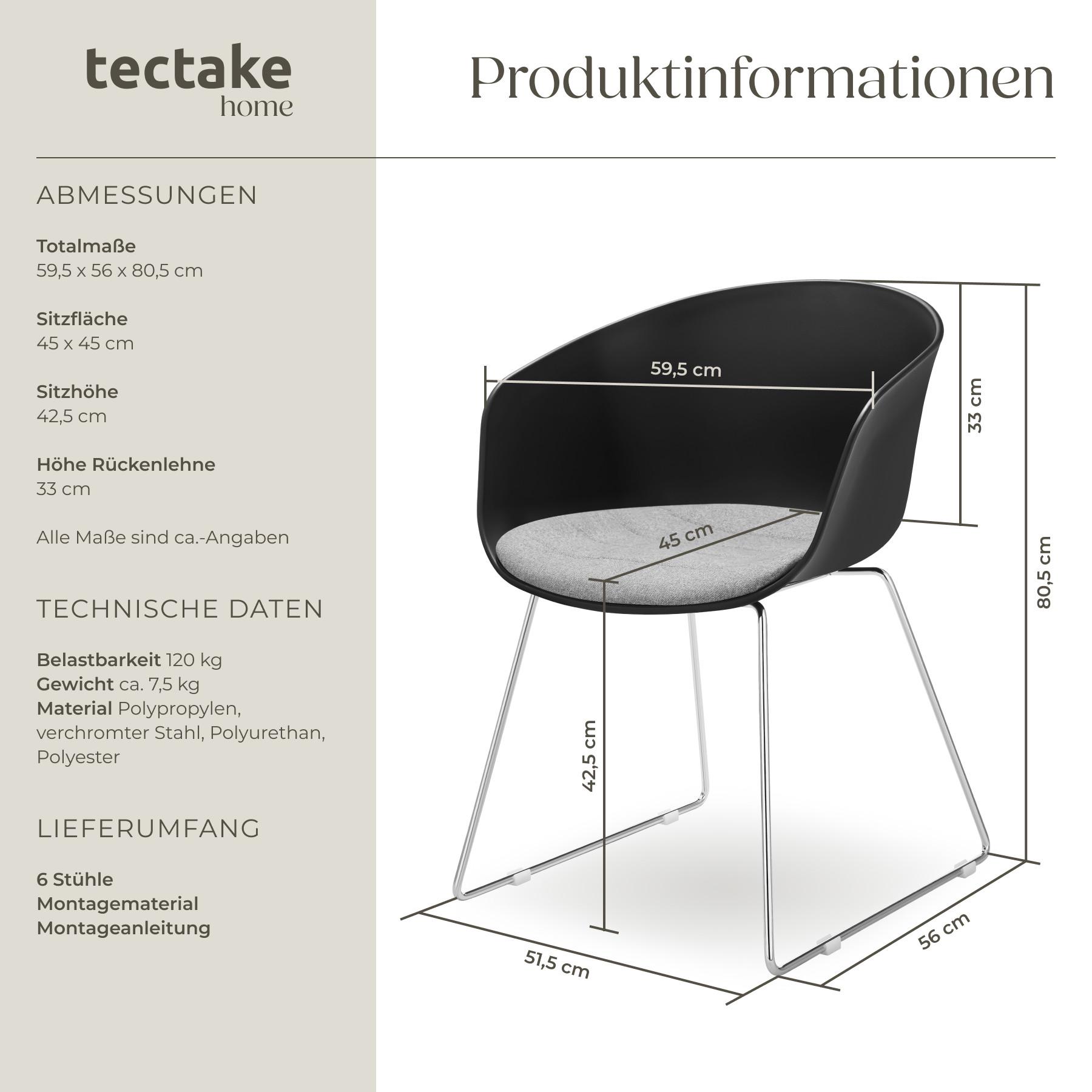 Tectake Kunststoff-Armlehnstühle Logart, gepolstert  