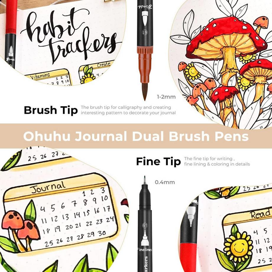 Ohuhu  Maui Serie Pinselstifte (wasserbasis, doppelseitig) - 100 Farben 