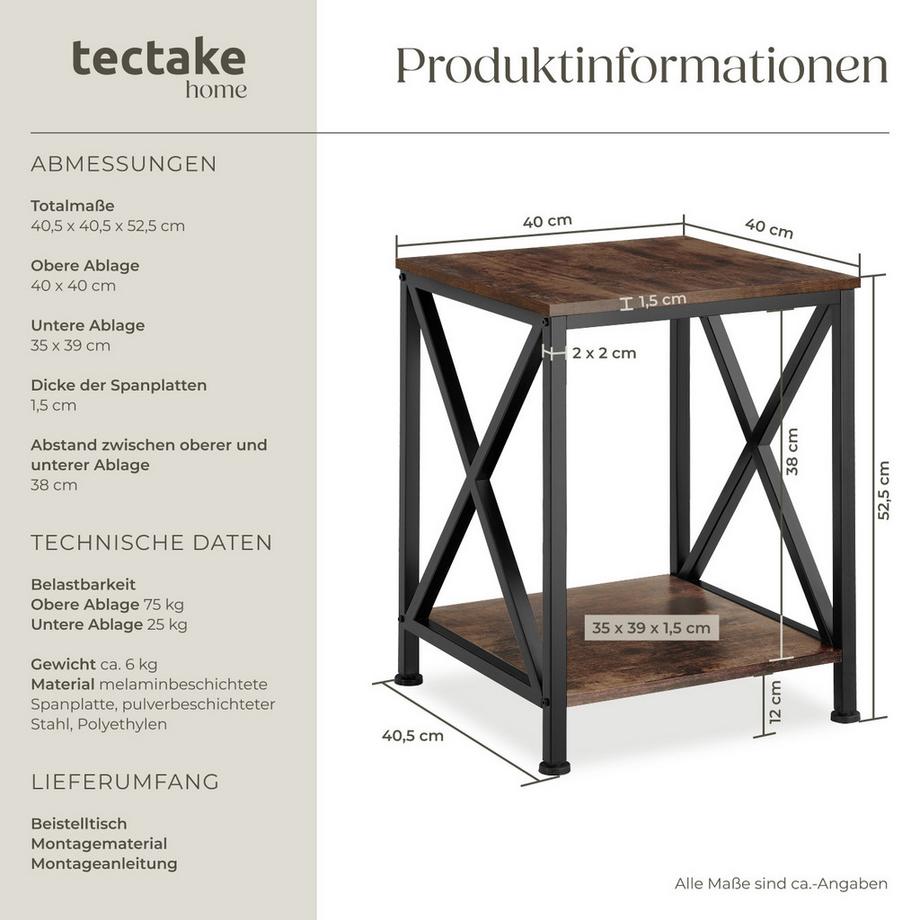 Tectake Table d'appoint CARLTON style industriel  