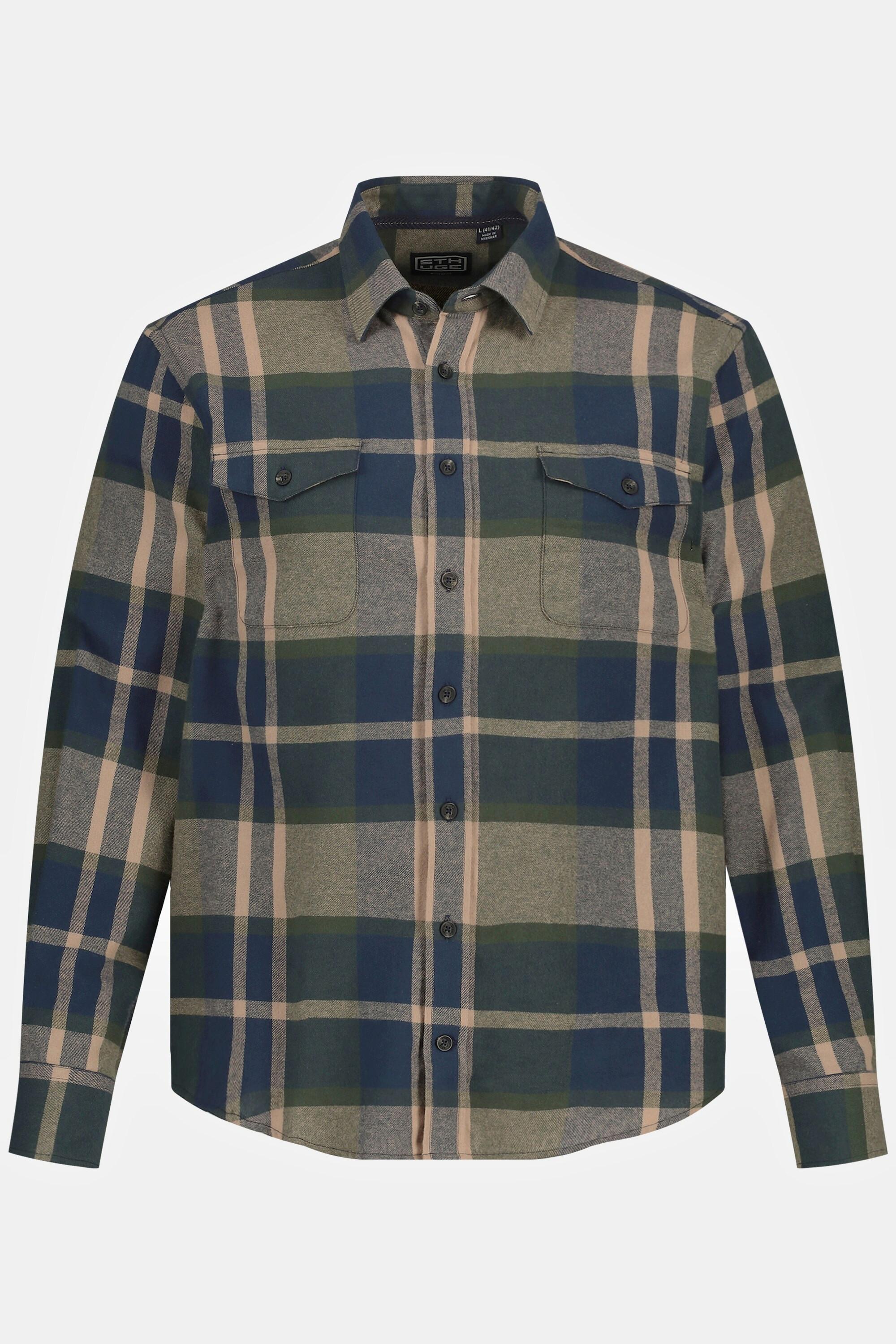 Sthuge  Chemise en flanelle à carreaux STHUGE. Manches longues et col Kent. Coupe Modern Fit. Jusqu'au 8 XL. 