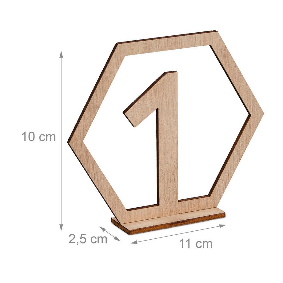 B2X  Tischnummern Hochzeit 1-20 sechseckig 