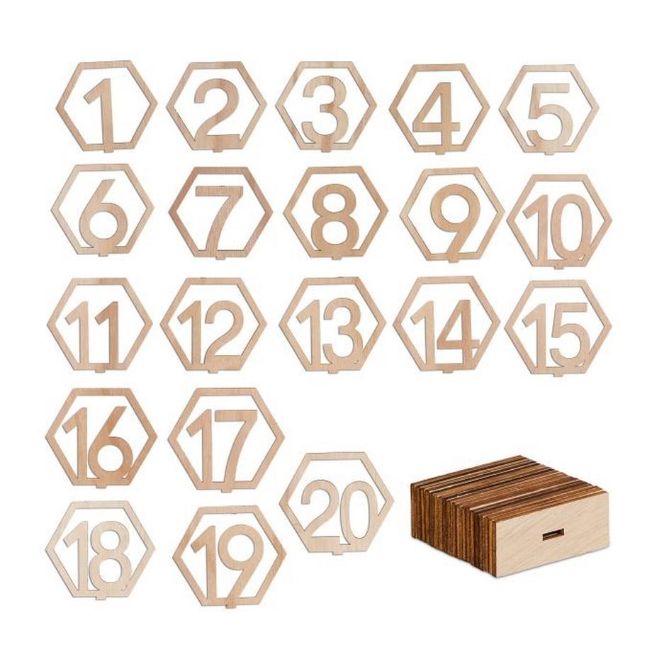 B2X  Tischnummern Hochzeit 1-20 sechseckig 