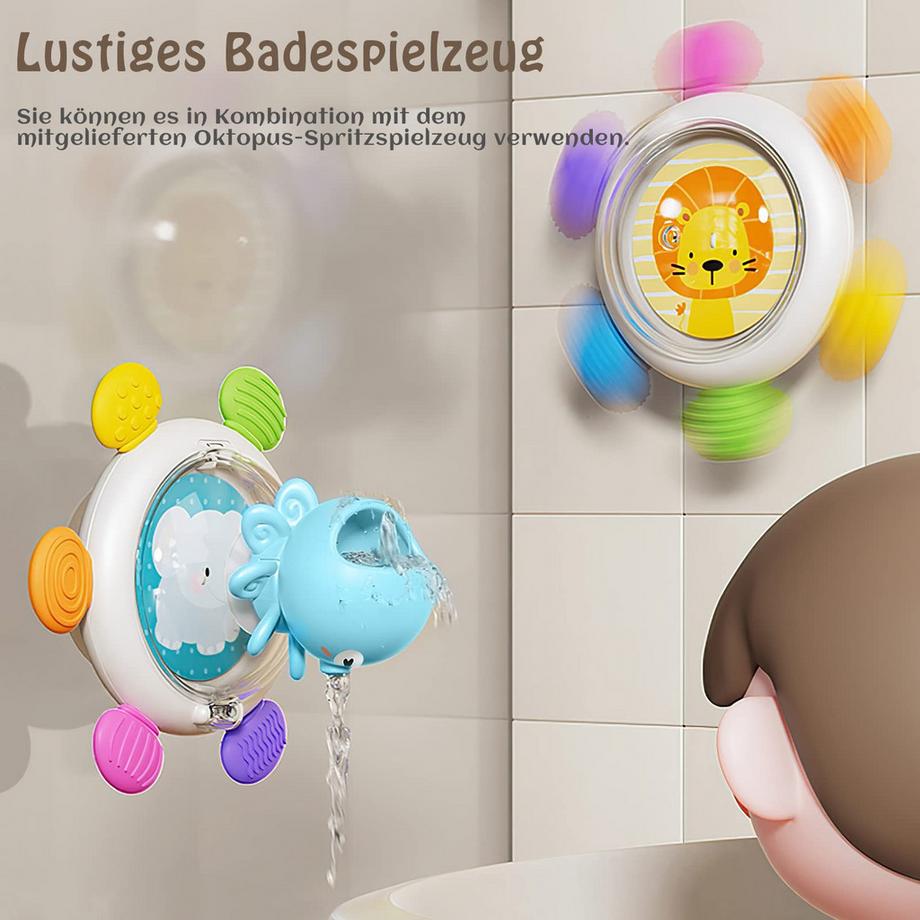 Activity-board  Saugnapf Spielzeug Baby, Saugnapf Baby, Babyspielzeug mit Saugnapf, Baby Badespielzeug mit Oktopus Spray Wasser Badespielzeug 