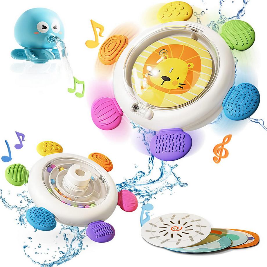 Saugnapf Spielzeug Baby, Saugnapf Baby, Babyspielzeug mit Saugnapf, Baby Badespielzeug mit Oktopus Spray Wasser Badespielzeug