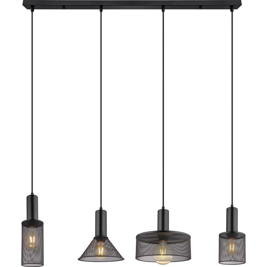 mutoni Lampe à suspension Jedd métal noir mat 4xE27  