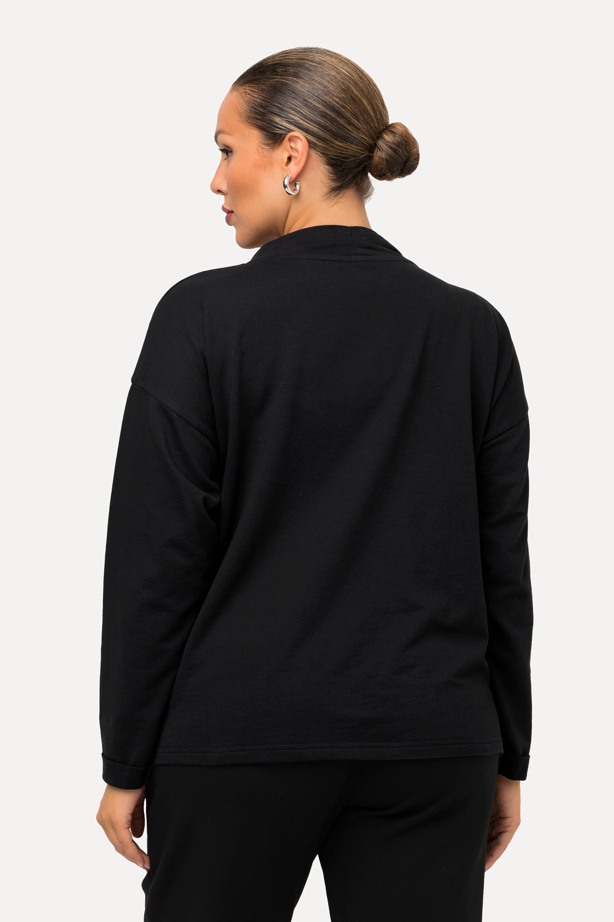 Ulla Popken  Sweat-shirt boxy à col montant et manches longues, lettrage 