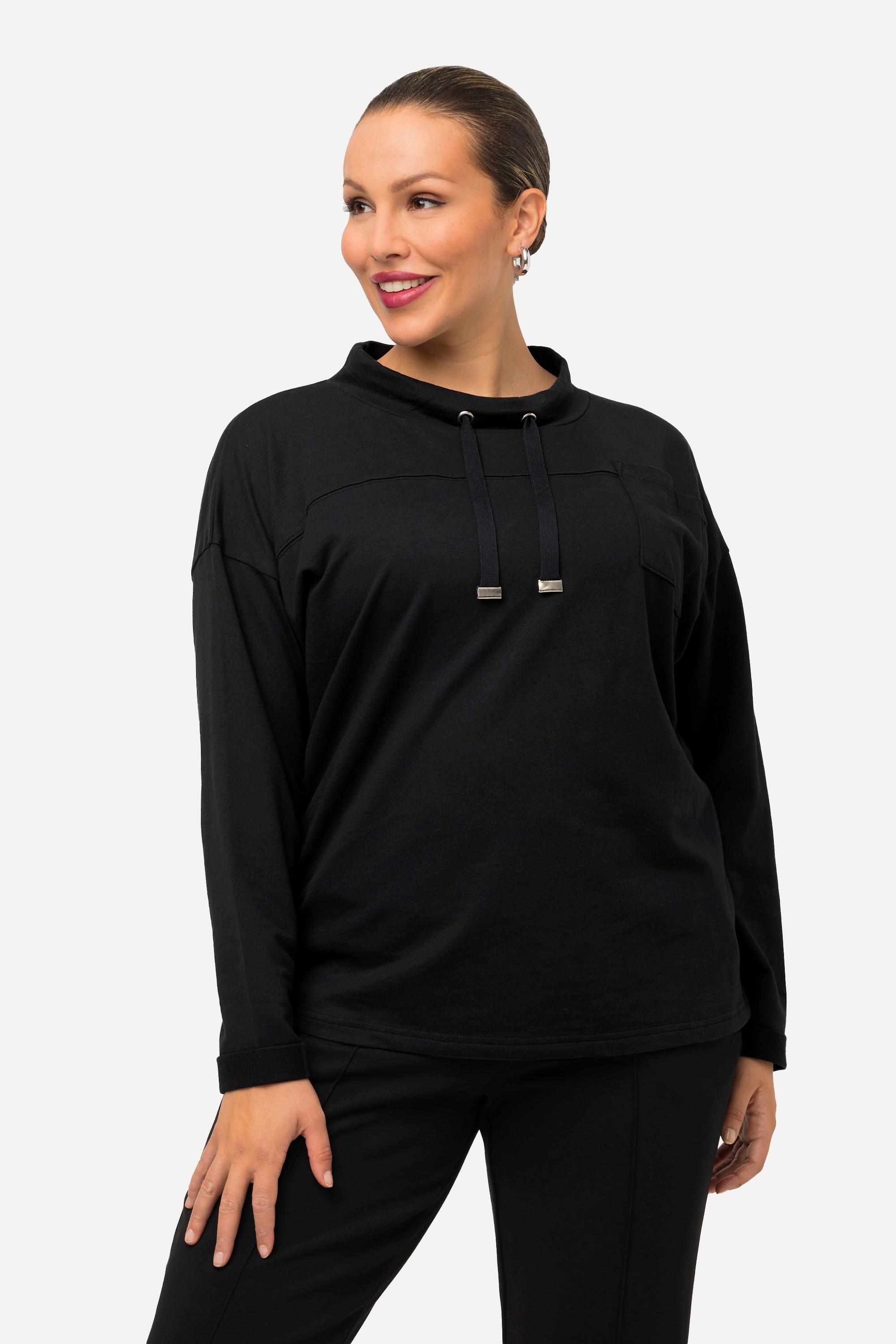 Ulla Popken  Sweat-shirt boxy à col montant et manches longues, lettrage 