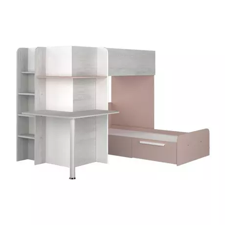 Vente-unique Lits superposés d'angle 2 x 90 x 190 cm - Avec bureau - Gris,  blanc et rose - SAMUEL