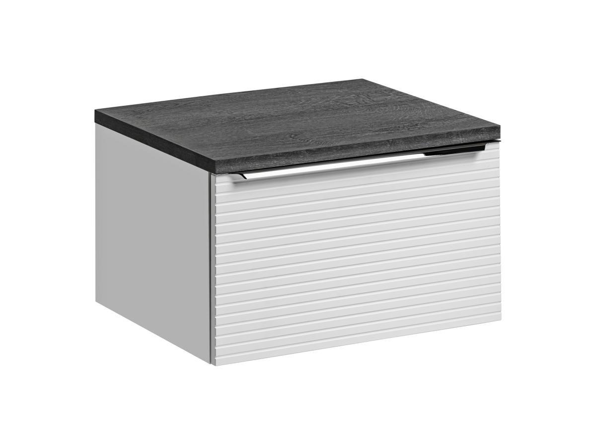 Image of Waschbeckenunterschrank hängend mit Brett - 60 cm - Weiß gestreift - LATOMA Waschbeckenunterschrank hängend mit Brett - 60 cm - Weiß gestreift - LATOMA