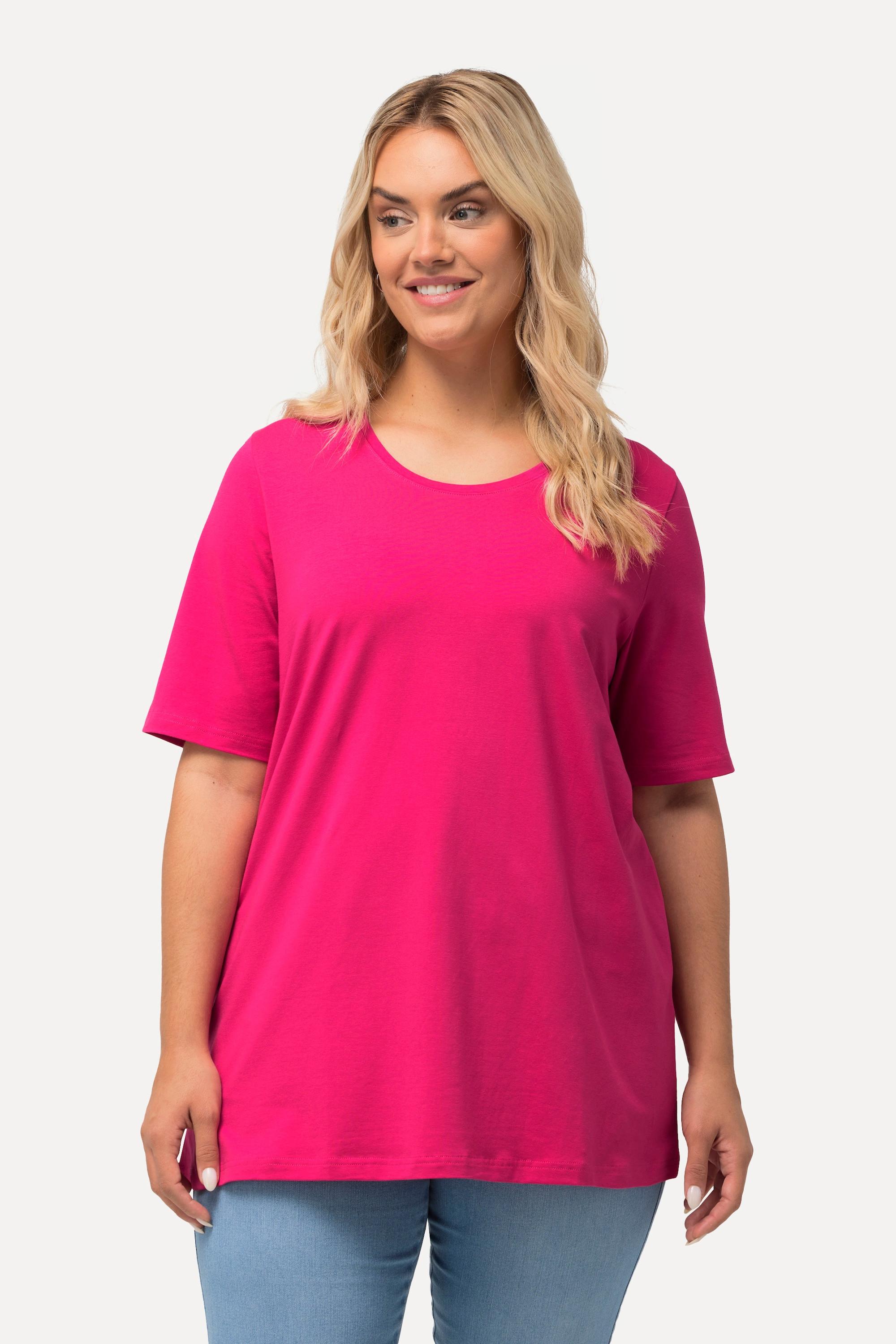 Ulla Popken  T-shirt dal taglio svasato con scollo a girocollo e mezze maniche 