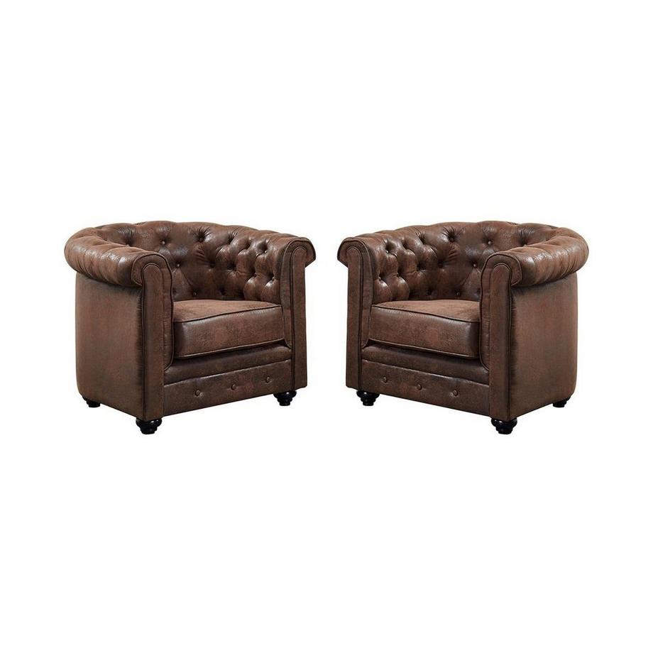 Lot de 2 Fauteuils CHESTERFIELD en microfibre aspect cuir vieilli