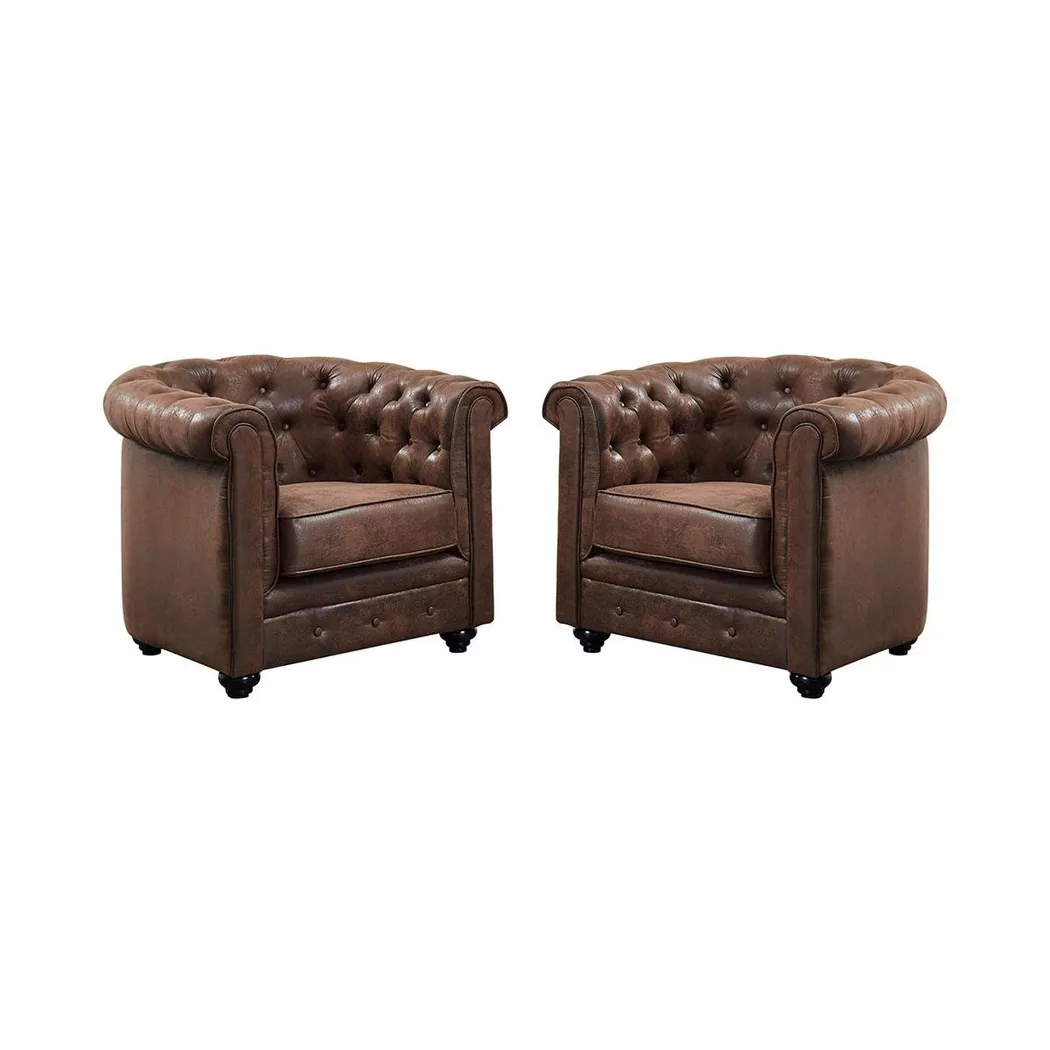 Vente-unique - Sessel 2erSet Microfaser VintageLook CHESTERFIELD, One Size, Braun