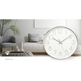 Nedis Horloge murale | Diamètre : 300 mm | Plastique | Argent / Blanc  
