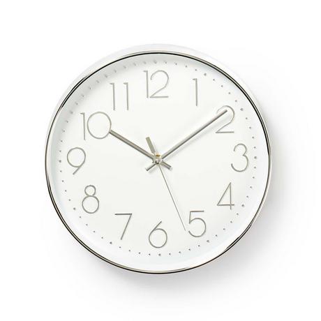 Nedis Horloge murale | Diamètre : 300 mm | Plastique | Argent / Blanc  