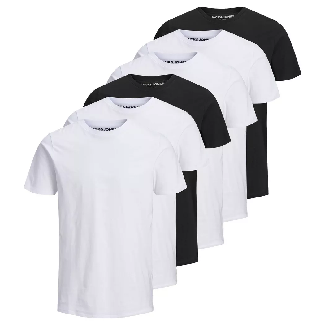 Jack & Jones - T-Shirt  6er Pack Bequem sitzend-JJEORGANIC BASIC TEE O-NECK 3PK, für Herren, Schwarz/Weiss, Größe L