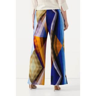 Ulla Popken  Pantaloni in tessuto fluente con design geometrico, taglio della gamba ampio e cintura elastica 