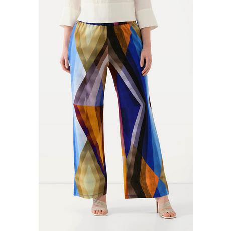 Ulla Popken  Pantaloni in tessuto fluente con design geometrico, taglio della gamba ampio e cintura elastica 