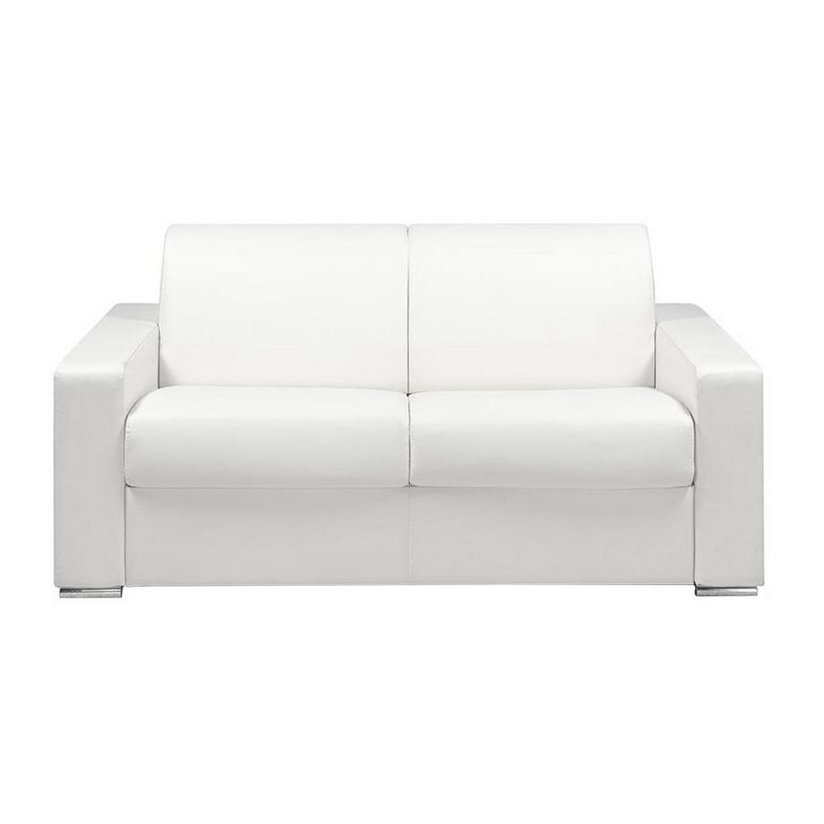 LINEA SOFA Canapé 2 places convertible express en simili blanc - Couchage lattes larges 120 cm - Matelas 16 cm avec mousse à mémoire de forme CALITO  
