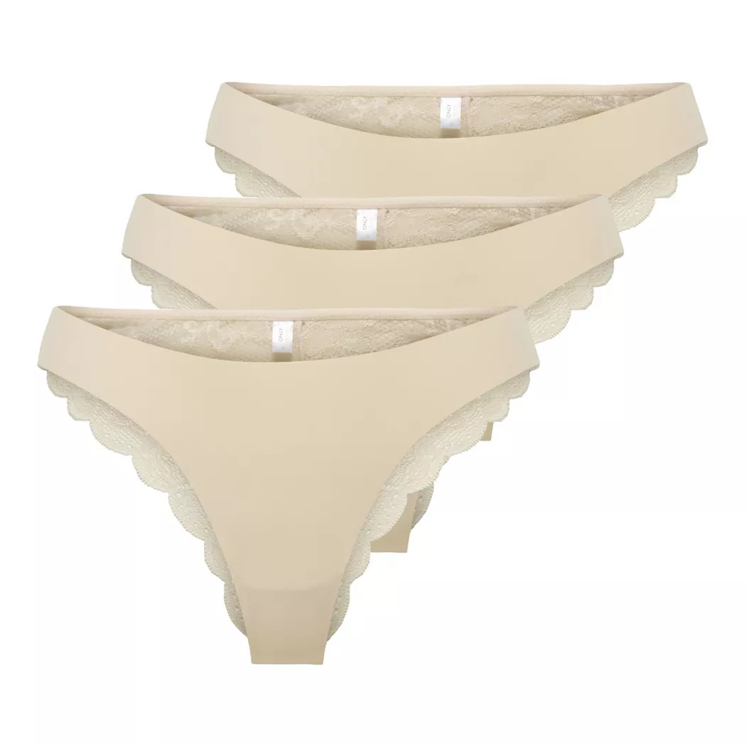 Only - Slip  3er Pack Bequem sitzend-ONLCHLOE LACE BRAZIL, XL, Beige
