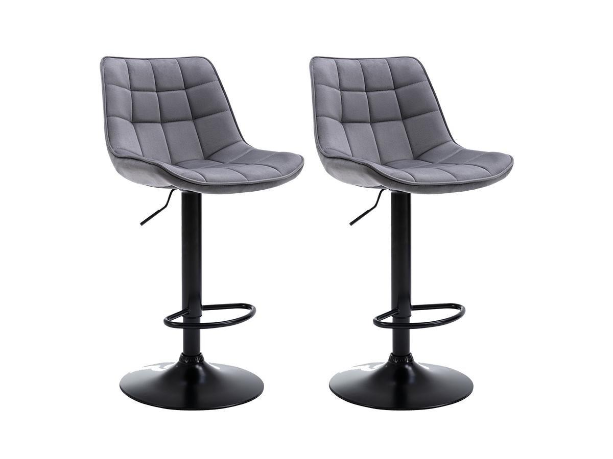 Vente-unique Lot de 2 tabourets de bar en velours et métal - Hauteur réglable - Noir - LIMA II  