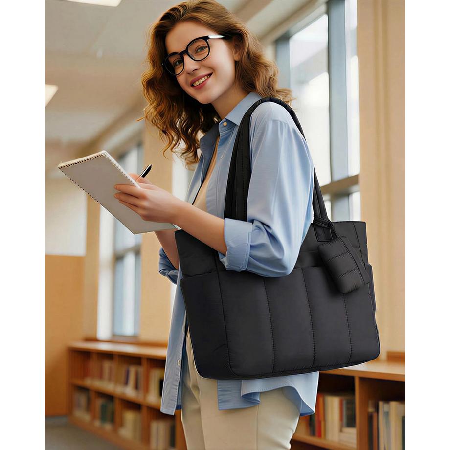 Only-bags.store Grand sac fourre-tout tampon léger avec nombreux compartiments et étui à écouteurs magnétique  