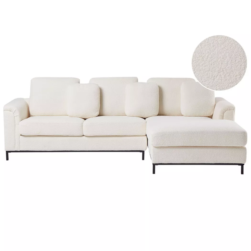 Beliani - Linksseitiges Ecksofa aus Bouclé  OSLO, One Size, Weiss Bunt