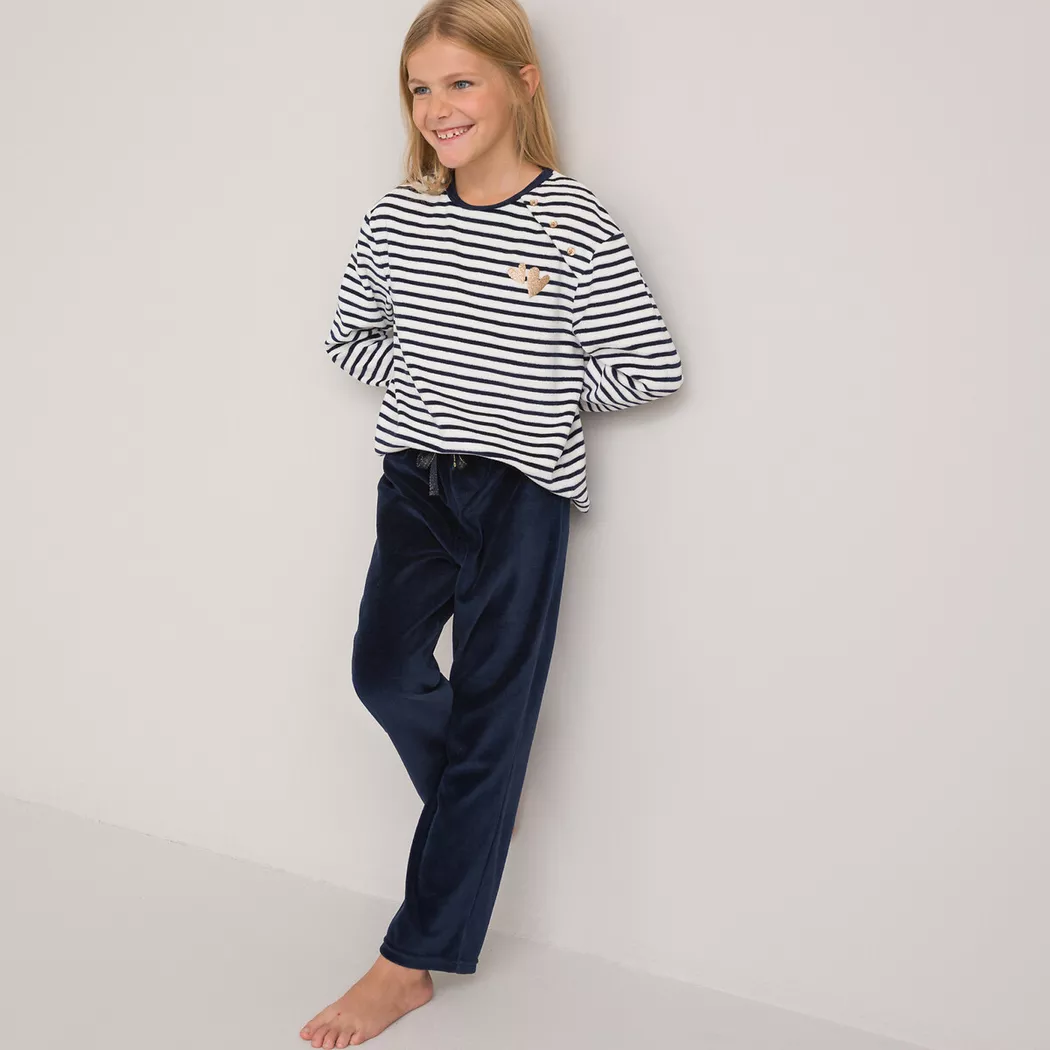 La Redoute Collections - Samt-Pyjama im Matrosenstil, 5-6A, Blau