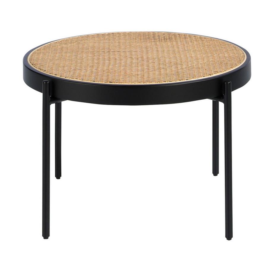 ANGEL CERDA Table basse ronde en rotin, bois noir et acier noir  