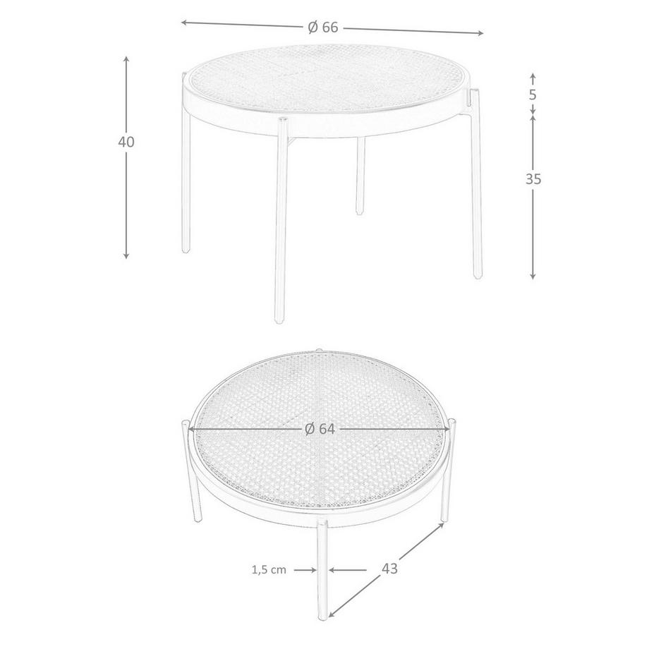 ANGEL CERDA Table basse ronde en rotin, bois noir et acier noir  