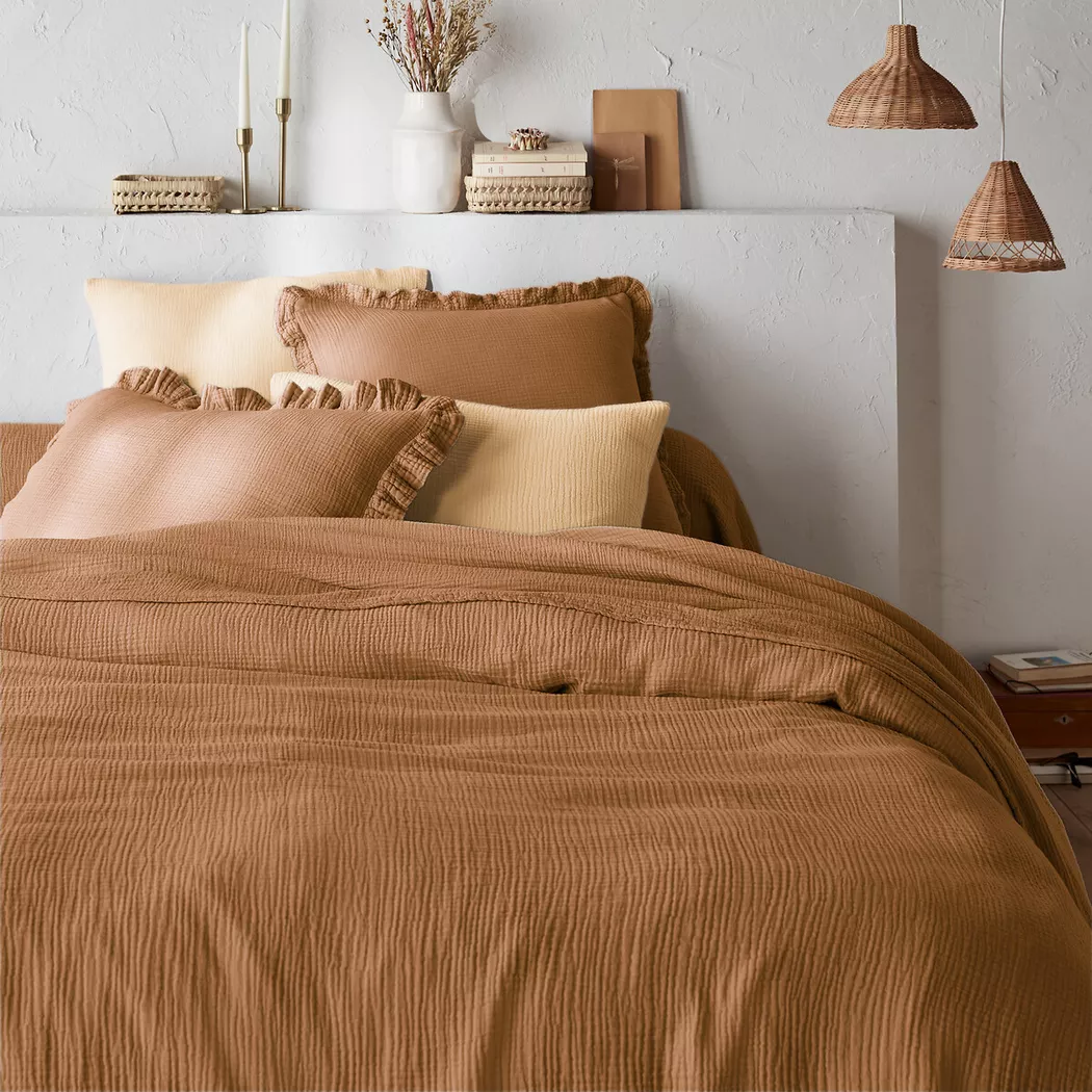La Redoute Intérieurs - Duvetbezug Kumla aus Baumwoll-Musselin, Kumla Baumwoll-Musselin-Duvetbezug, 260 x 240 cm, Braun