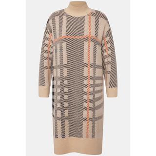 Ulla Popken  Robe en maille de laine mélangée à col montant et manches longues, motif à carreaux 