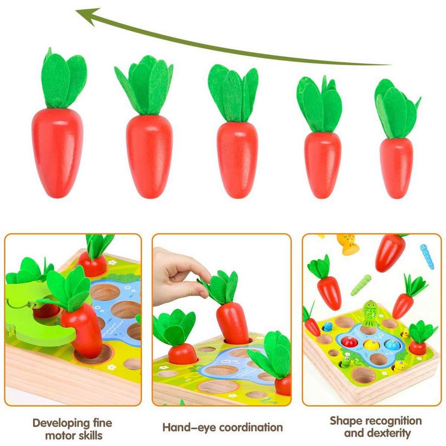 Activity-board  Baby-Motorikspielzeug Sortierspiel Holzpuzzle Karottenernte Angelspiel Lernspielzeug für Kinder 