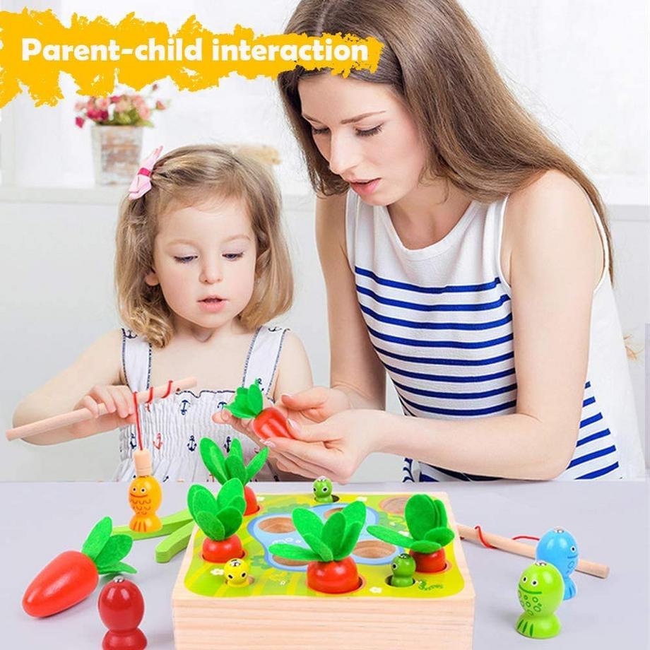Activity-board  Baby-Motorikspielzeug Sortierspiel Holzpuzzle Karottenernte Angelspiel Lernspielzeug für Kinder 