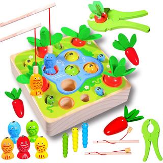 Activity-board  Jouet de motricité pour bébé Jeu de tri Puzzle en bois Récolte de carottes Jeu de pêche Jouet éducatif pour enfants 