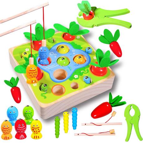 Activity-board  Jouet de motricité pour bébé Jeu de tri Puzzle en bois Récolte de carottes Jeu de pêche Jouet éducatif pour enfants 