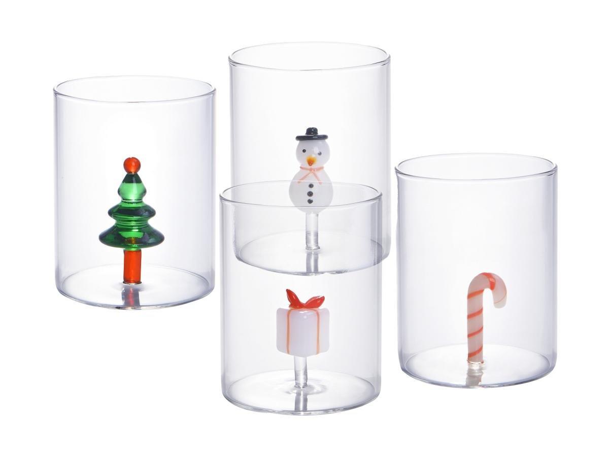 Vente-unique Bicchiere con motivi natalizi D.7,5 x H.9,5 cm - Lotto di 4 - SCOPA  