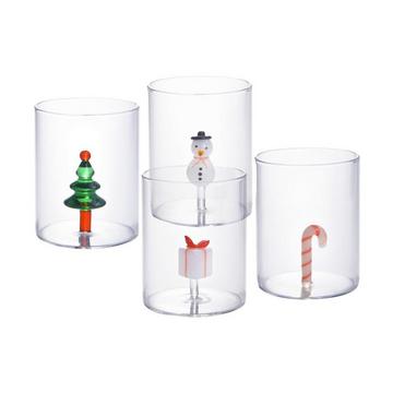 Lot de 4 verres avec motifs de Noël - D.7.5 x H.9.5 cm - SCOPA