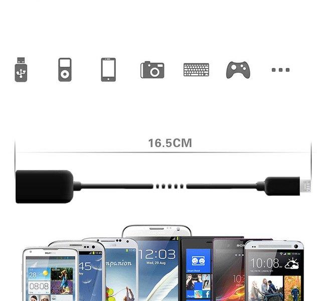 eStore  USB zu Micro-USB Kabel - Eingebauter OTG Adapter - Schwartz 