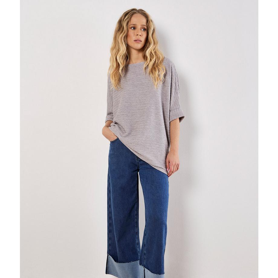 APRICOT Haut Oversize Texturé Manches Chauve-Souris Maille Torsadée  