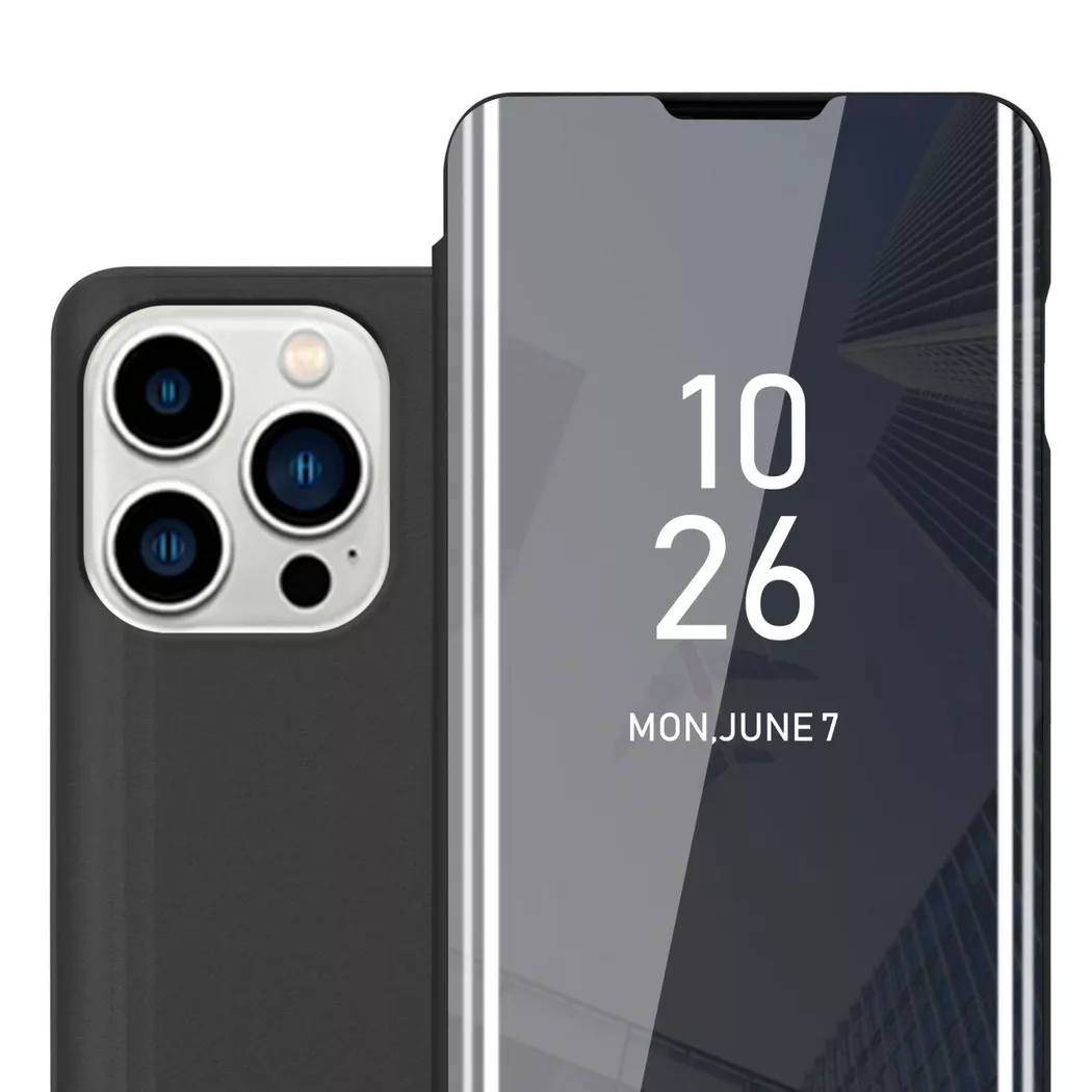 Apple - Hülle für  iPhone 14 PRO Spiegel Standfunktion 360 Grad Schutz, Schwarz
