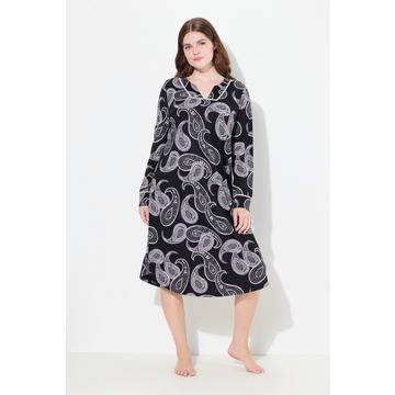 Chemise de nuit à motif cachemire, col tunisien et manches longues