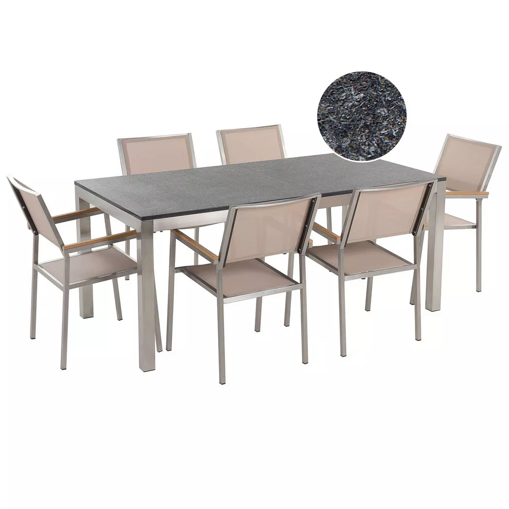 Beliani - Garten-Essgruppe für 6 Personen aus Granit  GROSSETO, One Size, Taubengrau