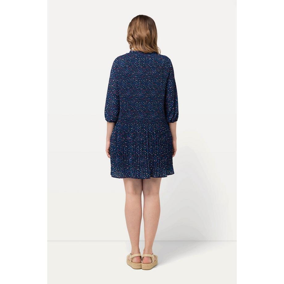 Ulla Popken Abito Mini Plissettato Collo Alto con Ruche Maniche 3/4  